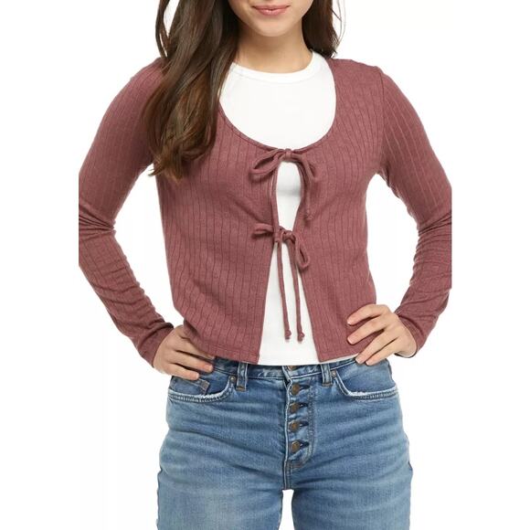 Self Esteem Sweaters - Self Esteem Womens Cardigan Sz S‎ Rose Brown Pointelle Double Tie Y2K NEW 90s